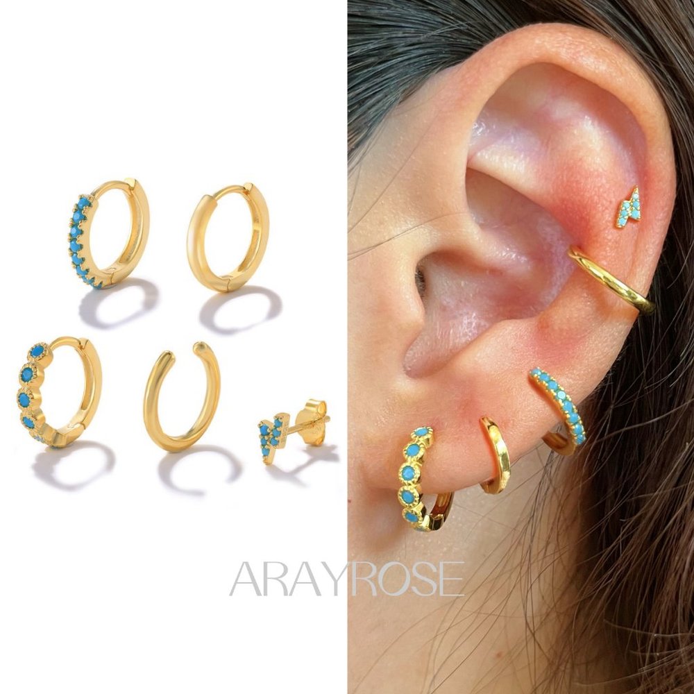 New Turquoise Earring Stack Gift Set, Stud Earrings, Huggie Hoops Minimalist\